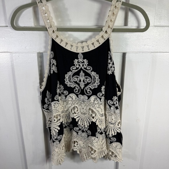 Womens Black Lace Trimmed Tank Top Style SS1632 Size L - Picture 6 of 9
